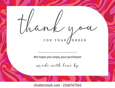 Thank you for your order card, Thank you Compliment card with white background and text spice. 