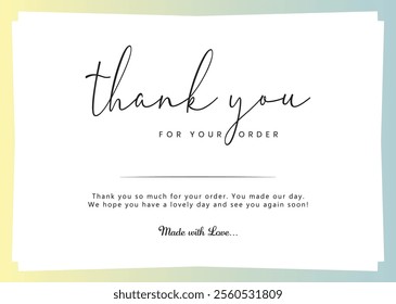 Thank you for your order Compliment card with background and text spice. Vector Illustration.