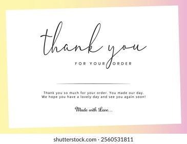 Thank you for your order Compliment card with background and text spice. Vector Illustration.