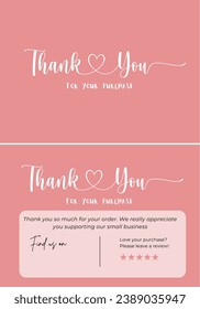 Thank you for your purchase minimalist Pink card note letter template sticker background