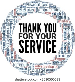 Thank You for Your Service TYFYS word cloud conceptual design isolated on white background.