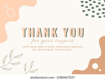 "Thank You For Your Support" Card Template Design in Pastel Colors. Business Card. Nature Background.