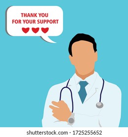 Thank you for your support from doctor and nurses speech bubble flat design