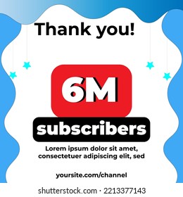 thank you for your support subscribers 6M with abstract background. can be used for social media posts, websites and businesses