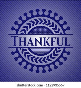 Thankful badge with denim texture