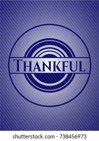 Thankful badge with denim texture