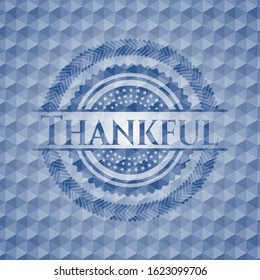 Thankful blue badge with geometric pattern background. Vector Illustration. Detailed.