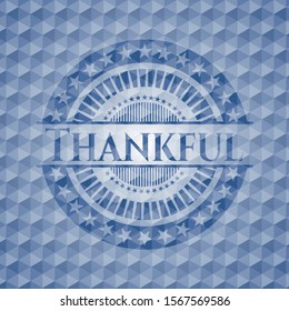 Thankful blue polygonal badge. Vector Illustration. Detailed.