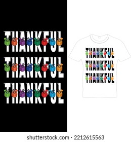 Thankful- cute rainbow Colour decoration for Thanksgiving Day. Posters for nursery room, Greeting cards, kids and baby clothes.