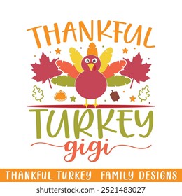 Thankful grandma turkey fall thanksgiving design