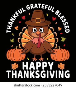 Agradecido Grateful abençoado Feliz Thanksgiving slogan inspirador. Camiseta de citação de Ação de Graças