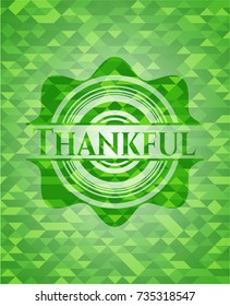 Thankful green emblem. Mosaic background