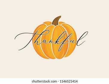 Thankful Halloween Pumpkin, Fall Pumpkin, Orange Pumpkin, Pumpkin Icon, Fall Autumn Harvest Thanksgiving Vector Illustration Background