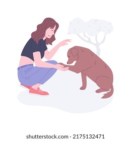 Thankful pet isolated cartoon vector illustrations. Smiling girl with her new adorable dog, happy pet, urban activism, responsible attitude to animals, social activity vector cartoon.