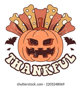 Thankful Pumpkin. Cute Retro Halloween Design, Retro Halloween Poster.