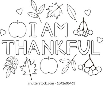 Thankful Thanksgiving Coloring Page Vector Background Stock Vector ...