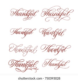 Thankful Thanksgiving set. Vector ink. Calligraphy handwriting.  Modern Lettering.