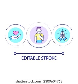 Thankfulness loop concept icon. Being grateful for charity. Showing appreciation feeling abstract idea thin line illustration. Isolated outline drawing. Editable stroke. Arial font used