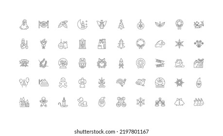 Thankgiving Concept Illustration, Linear Icons, Line Signs Set, Vector Collection