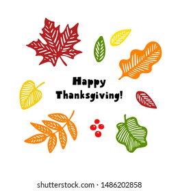 Thankgiving hand drawn vector autumn leaves set. Design for poster, kitchen textiles, clothing and website