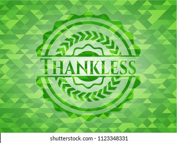Thankless green emblem with triangle mosaic background