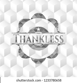 Thankless grey emblem. Vintage with geometric cube white background