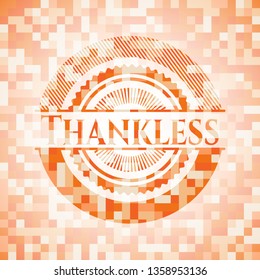 Thankless orange tile background illustration. Square geometric mosaic seamless pattern with emblem inside.