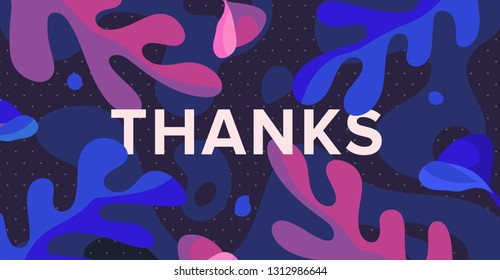Thanks banner. blue and pink tropical leaves. Graphic design with amazing palms. Fashion, interior, wrapping, packaging suitable. Creative stock decoration Vector
