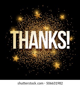 Thanks banner with gold glitter. Vector illustration. Elements are layered separately in vector file.