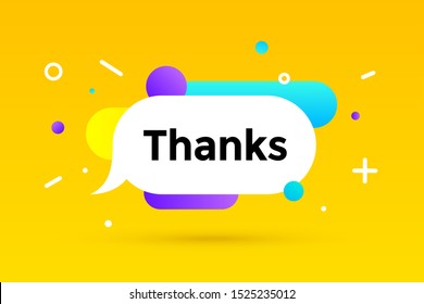 Thanks. Banner, speech bubble, poster and sticker concept, geometric memphis style with text thanks. Message thank you for banner, poster. Explosion colorful burst design. Vector Illustration