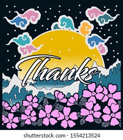 thanks, beautiful greeting card background or banner with sea and flower theme. design illustration