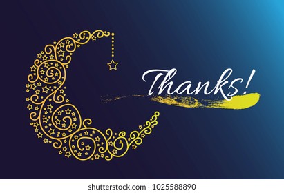 Thanks, beautiful greeting card with moon and star