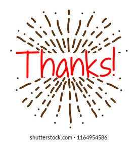 thanks, Beautiful greeting card poster with hand drawn text and fireworks illustration. vector