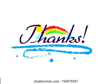 Thanks, Beautiful greeting card poster with rainbow background