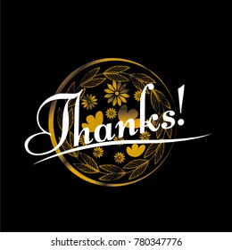 Thanks, Beautiful greeting card poster with golden flower