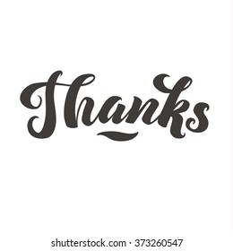 Thanks Calligraphic Card. Grey Letters White Background