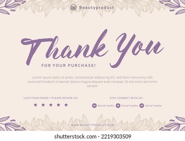 thanks card template with beauty outline flower floral frame border decoration for business shop thank you greeting card