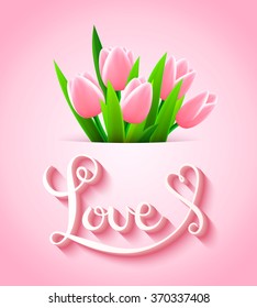 Thanks card with tulip flowers, vector illustration