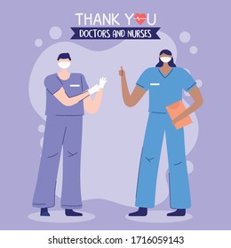 thanks, doctors, nurses, female and male nurses support medical staff vector illustration