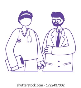thanks doctors nurses, male physician nurse with medical report staff vector illustration