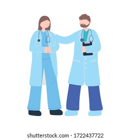 thanks, doctors, nurses, physician female and male with clipboard characters vector illustration