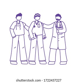 thanks doctors nurses, physician with male and female nurses staff hospital support vector illustration