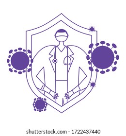 thanks doctors nurses physician with medical mask stethoscope heart protection caharacter vector illustration