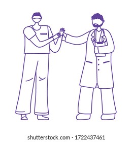 thanks doctors nurses, physician and nurse with mask and medical gloves vector illustration