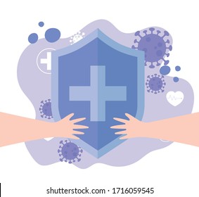 thanks, doctors, nurses, shield protection hands support medical vector illustration