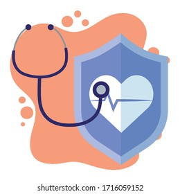 thanks, doctors, nurses, stethoscope heartbeat shield protection medical vector illustration