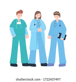 thanks doctors nurses, team group physicians and nurses characters vector illustration