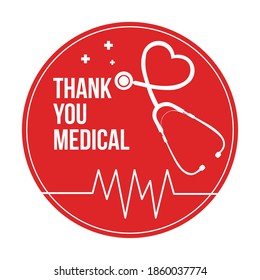 Thanks to the doctors. Red round icon. Badges to thank the team.