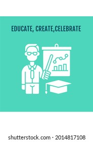 Thanks for educating children greeting card with glyph icon element. Creative simple postcard vector design. Decorative invitation with minimal illustration. Creative banner with celebratory text