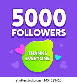 Thanks everyone followers template design.Thank you followers congratulation card. 5000 followers vector banner. Vector subscribe background art.